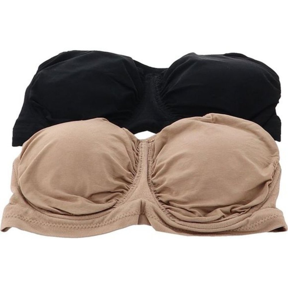 NWT RHONDA SHEAR 2 PIECE ANTIMICROBIAL UNDERWIRE BANDEAU‎ BRA'S BLACK & BEIGE